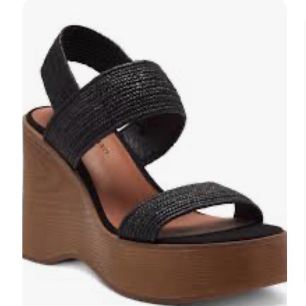 Lucky Brand Delukah Black Woven Slingback Platform Wedges - Picture 8 of 8